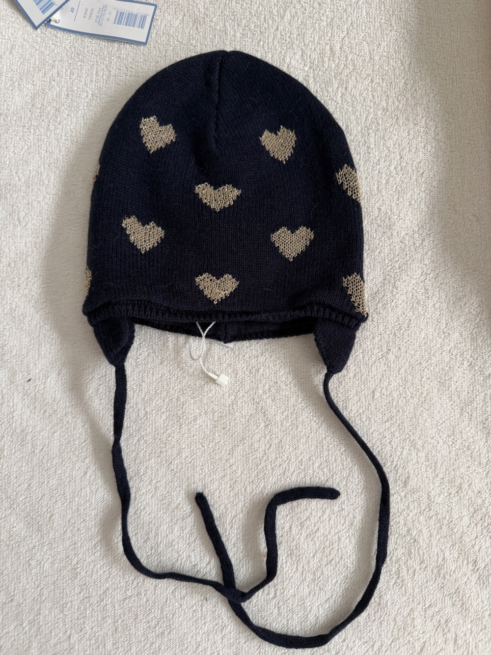 NWT Jacadi Baby bonnet with heart pattern navy blue - 6M 45